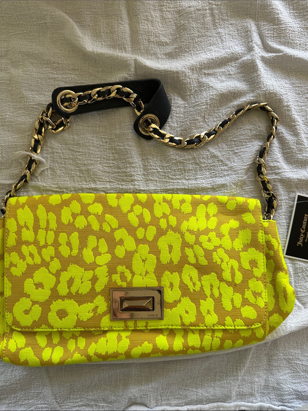 Neon Yellow Leopard Print Shoulder Bag - Unbranded